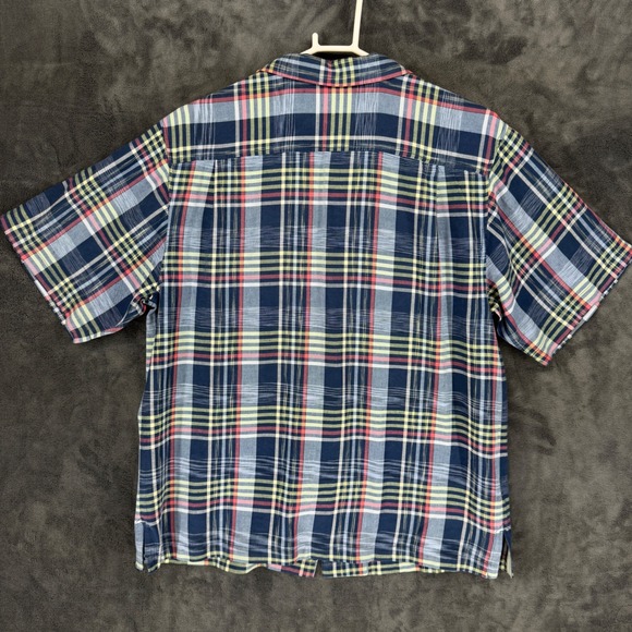 Tommy Bahama Mens M Silk Plaid Short Sleeve Button Up Shirt Original Fit Blue - Picture 10 of 11